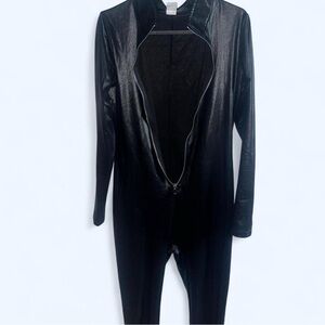 Black Shiny Zip-Up Jumpsuit